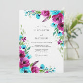 Magenta Bloom Splash Wedding Einladung (Stehend Vorderseite)