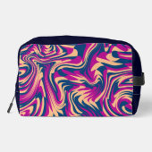 Magenta Blue Beige Abstrakte Fluid Wave Wirbel Waschbeutel (Rückseite)