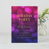 Magenta Blue Bokeh Lights Imitats Gold Holiday Par Einladung (Stehend Vorderseite)