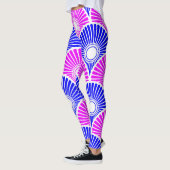Magenta Blue Chinese Semi Circle Wave Muster Leggings (Links)