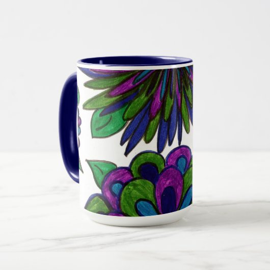 Magenta Blue Flowers Tasse (Vorderseite Links)