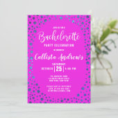 Magenta Blue Glitzer Confetti Border Bachelorette Einladung (Stehend Vorderseite)