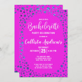 Magenta Blue Glitzer Confetti Border Bachelorette Einladung (Vorne/Hinten)