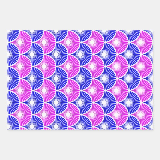 Magenta Blue Semi Circle Wave Muster Geschenkpapier Set (Vorderseite 3)