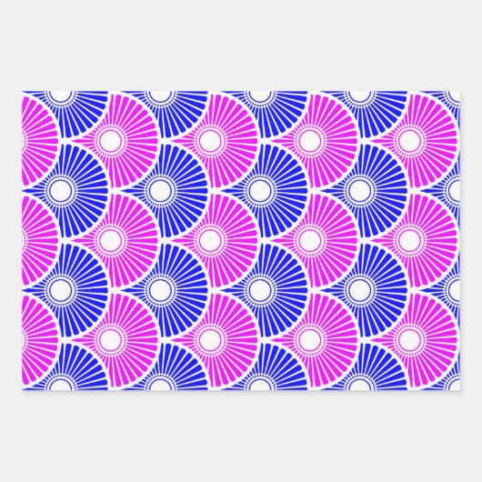 Magenta Blue Semi Circle Wave Muster Geschenkpapier Set (Vorderseite)