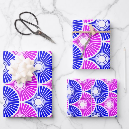 Magenta Blue Semi Circle Wave Muster Geschenkpapier Set (Vorderseite)