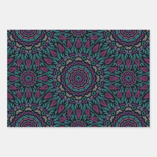 Magenta Blue Teal Gothic Stained Glass Mandala Geschenkpapier Set (Vorderseite)