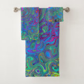 Magenta, Blue und Sea Foam Green Retro Swirl Badhandtuch Set (Insitu)