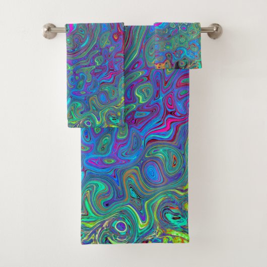 Magenta, Blue und Sea Foam Green Retro Swirl Badhandtuch Set (Insitu)
