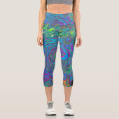 Magenta, Blue und Sea Foam Green Retro Swirl Capri Leggings (Vorderseite)