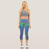 Magenta, Blue und Sea Foam Green Retro Swirl Capri Leggings (Vorderseite)