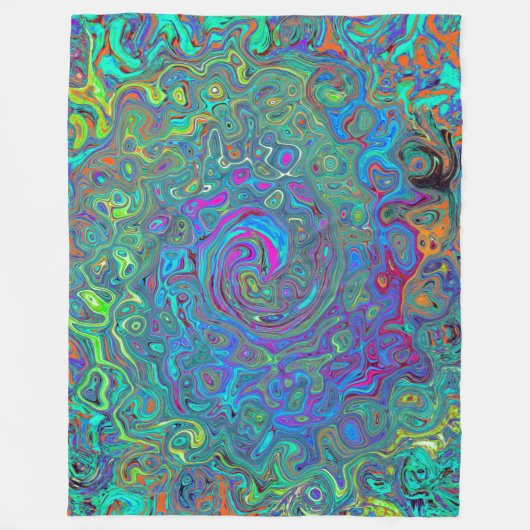 Magenta, Blue und Sea Foam Green Retro Swirl Fleecedecke (Vorderseite)