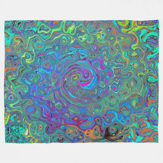 Magenta, Blue und Sea Foam Green Retro Swirl Fleecedecke (Vorderseite (Horizontal))