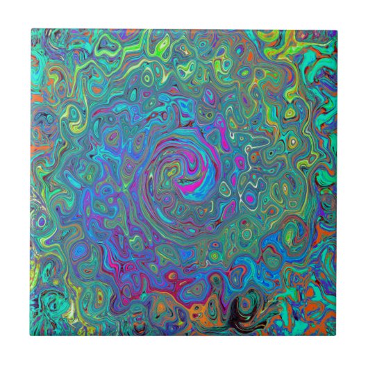 Magenta, Blue und Sea Foam Green Retro Swirl Fliese (Vorderseite)