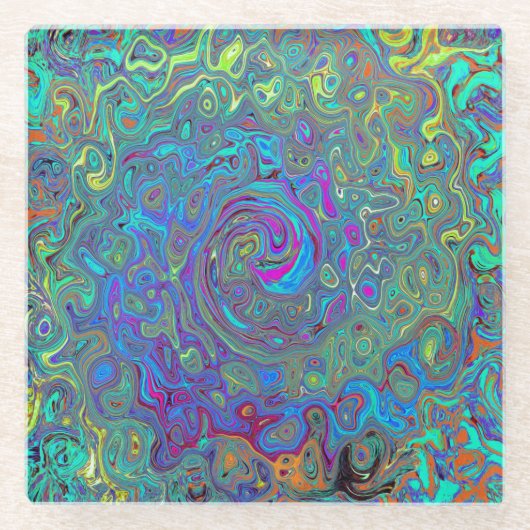 Magenta, Blue und Sea Foam Green Retro Swirl Glasuntersetzer (Vorderseite)