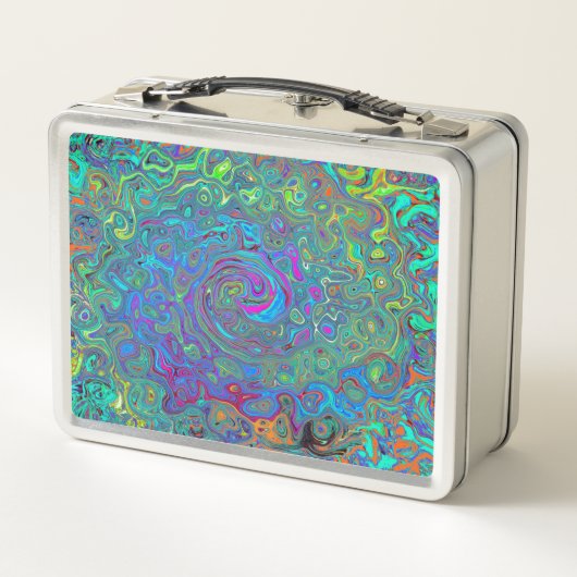 Magenta, Blue und Sea Foam Green Retro Swirl Metall Brotdose (Rückseite)