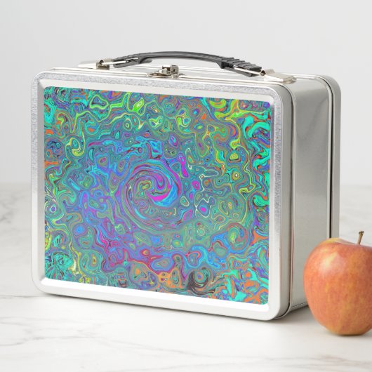 Magenta, Blue und Sea Foam Green Retro Swirl Metall Brotdose (Beispiel)