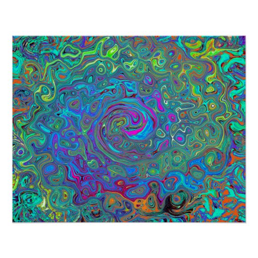 Magenta, Blue und Sea Foam Green Retro Swirl Poster (Vorderseite)