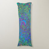 Magenta, Blue und Sea Foam Green Retro Swirl Seitenschläferkissen (Vorderseite Vertikal)