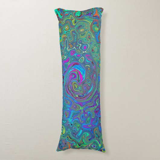 Magenta, Blue und Sea Foam Green Retro Swirl Seitenschläferkissen (Vorderseite Vertikal)