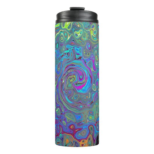 Magenta, Blue und Sea Foam Green Retro Swirl Thermosbecher (Vorderseite)