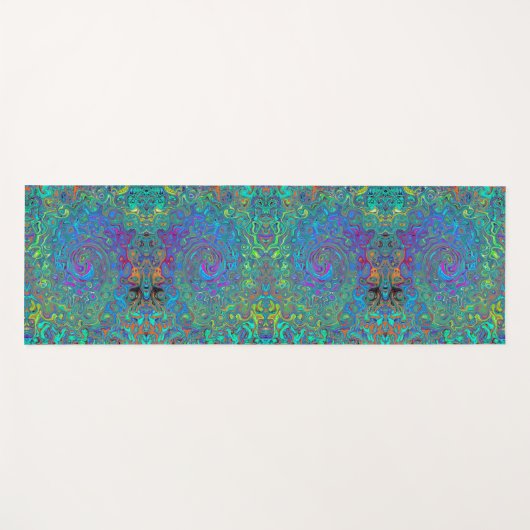 Magenta, Blue und Sea Foam Green Retro Swirl Yogamatte (Vorderseite (Horizontal))