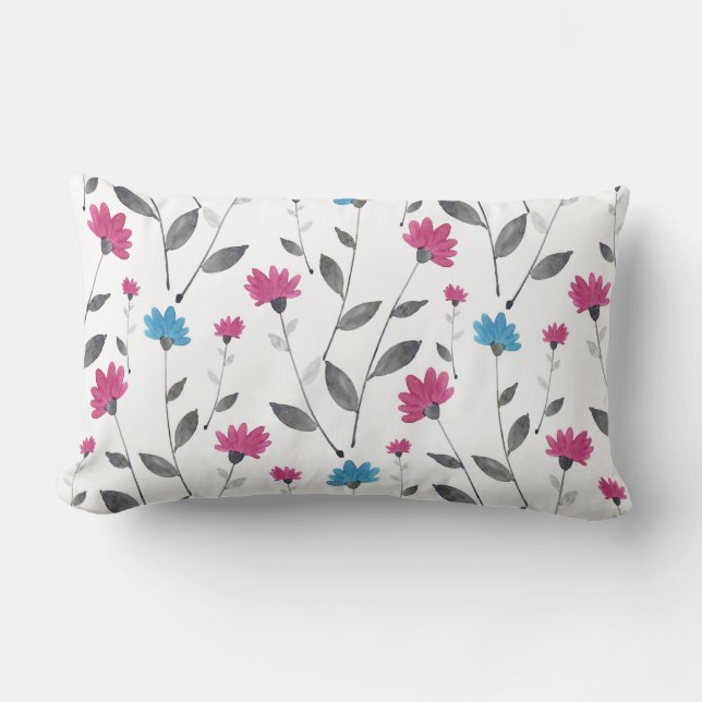 Magenta Blue Watercolor Daisy Pattern Lendenkissen (Vorderseite)