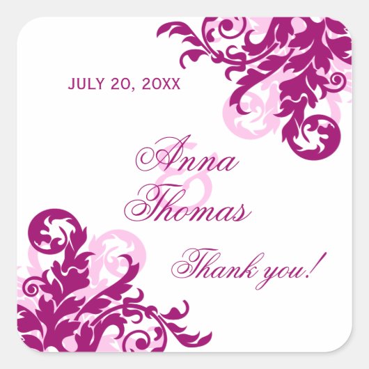 Magenta Blühe Gastgeschenk Hochzeit Stickers (Vorderseite)