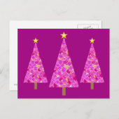 Magenta blühende Weihnachtsbäume Feiertagspostkarte (Vorne/Hinten)