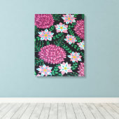 Magenta-Blume auf schwarz Leinwanddruck (Insitu (Holzboden))