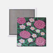 Magenta-Blume auf schwarz Magnet (Vorderseite/Rückseite)