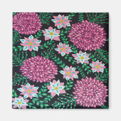 Magenta-Blume auf schwarz Magnet (Vorne)