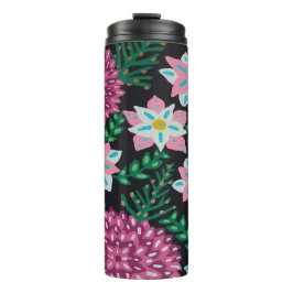 Magenta-Blume auf schwarz Thermosbecher