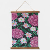 Magenta-Blume auf schwarz Wandteppich Mit Holzrahmen (Vorderseite)