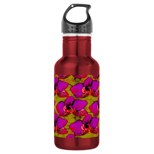 Magenta Blumenmuster Edelstahlflasche (Vorderseite)
