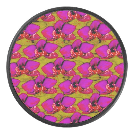 Magenta Blumenmuster Eishockey Puck (Vorderseite)