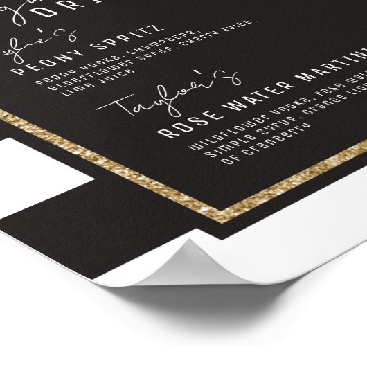 Magenta Blumenstreifen Signature Drinks Hochzeit Poster (Ecke)