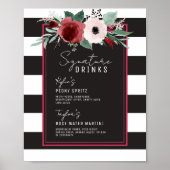 Magenta Blumenstreifen Signature Drinks Hochzeit Poster (Vorne)