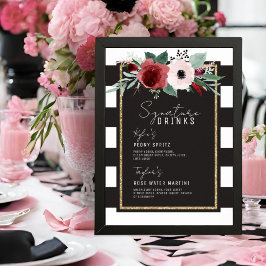 Magenta Blumenstreifen Signature Drinks Hochzeit Poster