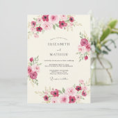 Magenta-Blush-Botanical-Hochzeit Einladung (Stehend Vorderseite)