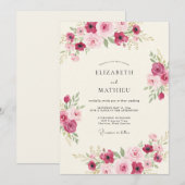 Magenta-Blush-Botanical-Hochzeit Einladung (Vorne/Hinten)
