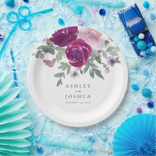 Magenta Blush Floral Bouquet Ivory Wedding Pappteller (Party)