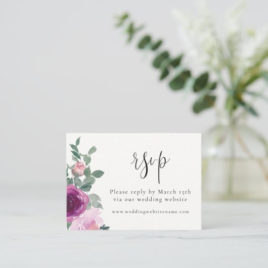Magenta Blush Pink Floral Ivory RSVP Begleitkarte (Stehend Vorderseite)