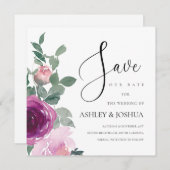 Magenta Blush Pink Floral Over White Save The Date Einladung (Vorne/Hinten)