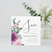 Magenta Blush Pink Floral Over White Save The Date Einladung (Stehend Vorderseite)