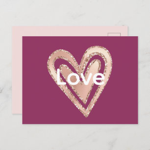 Magenta Blush Pink Herz Liebe Postkarte