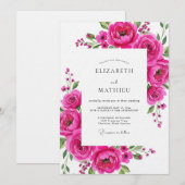 Magenta-Blüten-Hochzeit Einladung (Vorne/Hinten)