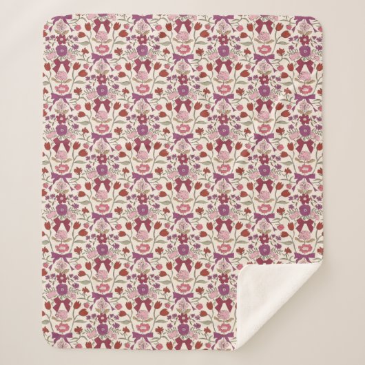 Magenta Bögen und Blüten Rustikal Sherpadecke (Vorderseite)