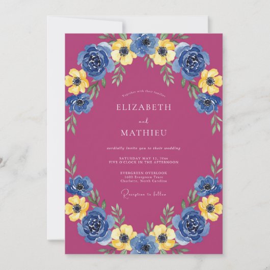 Magenta Bold Floral Hochzeit Einladung (Vorderseite)