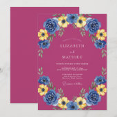 Magenta Bold Floral Hochzeit Einladung (Vorne/Hinten)